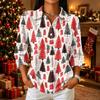 Women's Casual Christmas Print Button Front 3/4 Sleeve Collar Top