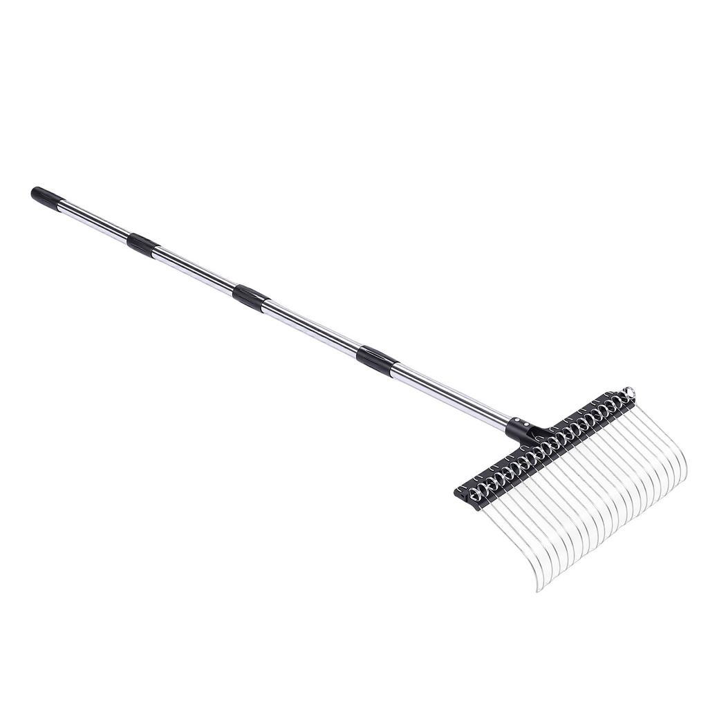 Laubrechen 22 Zinken 16,3 Zoll Breit Stahl Draht Gartenrechen mit 5,2FT Griff für Rasen Garten Mulch Rasenfilz