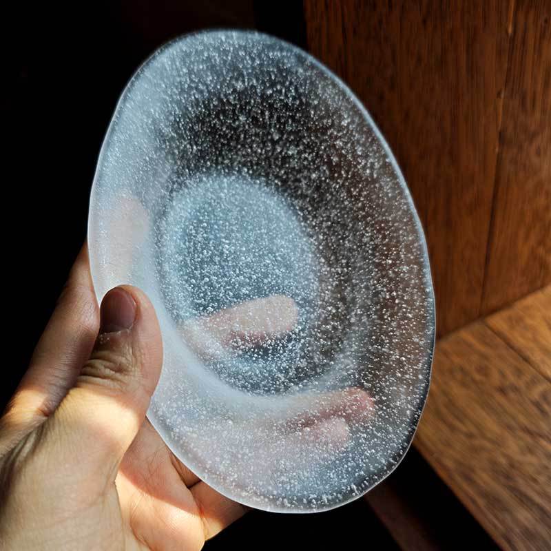 Japanese Style Oval Bubble Glass Plate, Sushi Dessert Fruit Salad Dish, Jewelry & Trinket Storage Tray for Desktop Decoration