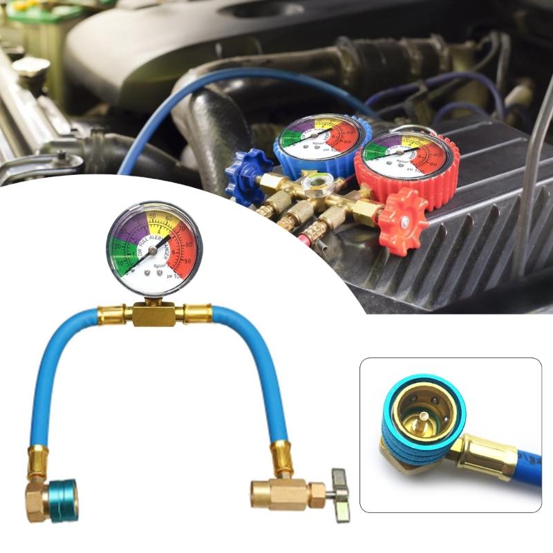 R134A Recharge Hose Kit with Gauge, Refrigerants Recharging Hose with 1/2" Female R134A Can Tap Refrigerants Dispenser