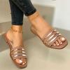 Fashion Women's Slippers New Summer Striped Metal Flat Shoes Fashion Slip On Slides Women's Sandals Casual Outdoor Women Plus Size 43