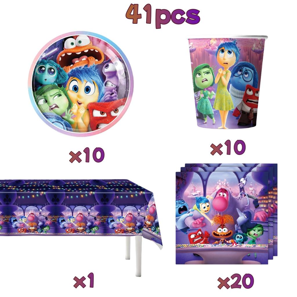 New Inside Out 2 Birthday Party Decoration Supplies Kit Tableware Backdrop Glasses Paper Plates Cups Napkins Balloon for Kids