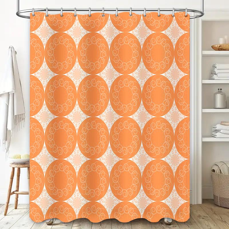 Vibrant Orange Geometric Print Shower Curtain for Bathroom Decorations 180x240cm Waterproof Fabric with Plastic Hooks Set Modern