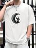 Summer Men's 100% Pure Cotton Astronaut Moon Graphic Print Fashionable Casual Loose Sports Round Neck Short Sleeved T-shirt Top