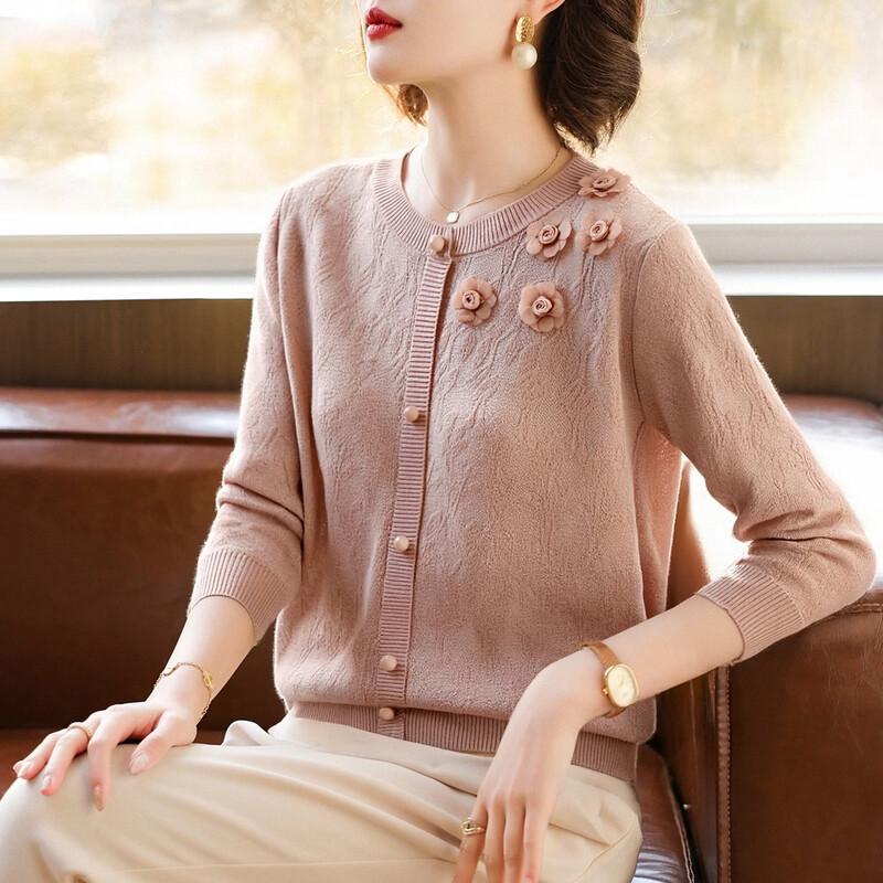 Women s Fashion Round Neck Long Sleeve Knitted Top 2XL