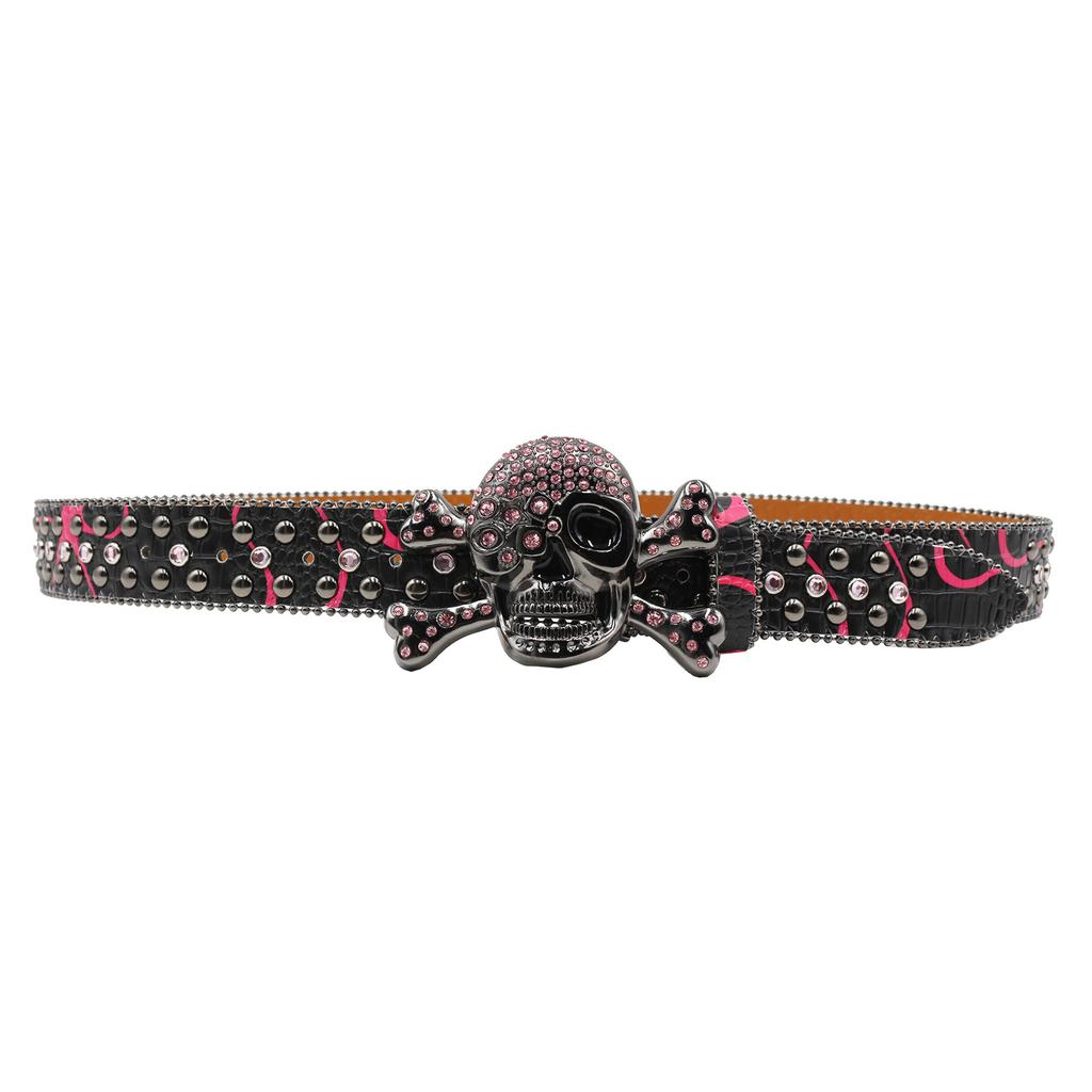 Men and Women's Skull Rhinestone Belt European and American Style Women's Belt Printed Belt Denim Style Outdoor Belt