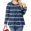 Women's Plus Size Fashion Printed Casual Pleated Round Neck Long Sleeve Top