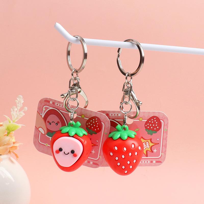 Kawaii 3D Strawberry Keychain Cute Fruit Key Ring 1Pcs Fashion Bag Pendant Charm for Teen Girls Backpack Decor