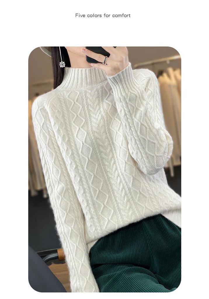 2023 Women's Cashmere Wool High Neck Thick Knit Sweater