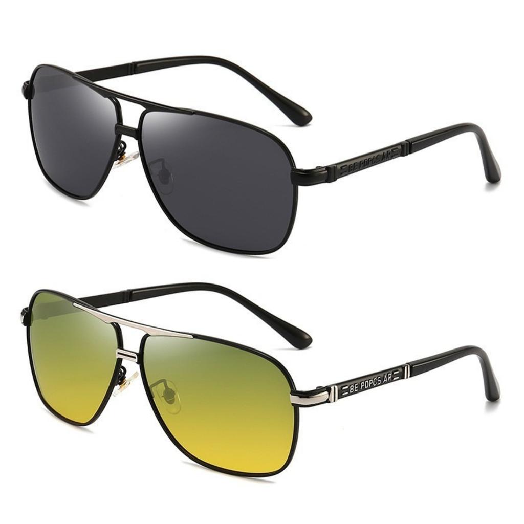 1/2PCS Sunglasses Men Square Double Beam Sunshade Driver Fishing Color Changing Day Night Dual Use UV Protection