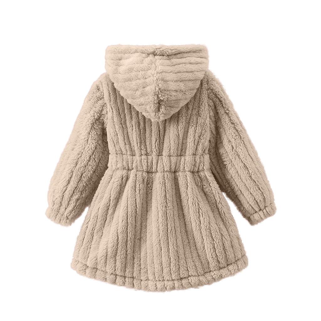 Girls' Fashionable Casual Solid Color Plush Warm Cardigan Long Sleeved Hooded Jacket