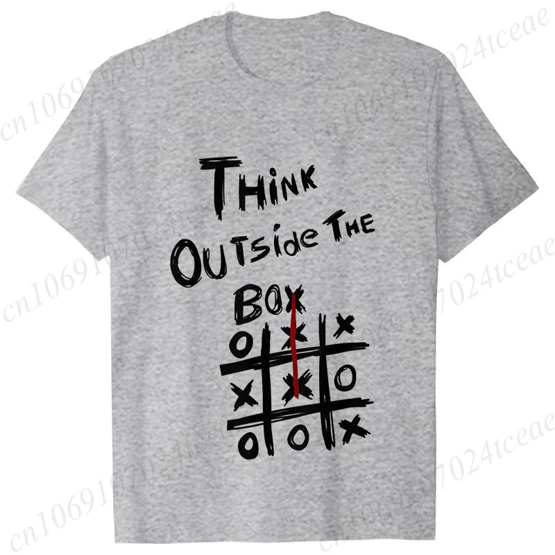 Retro Men's T-Shirt Think Outside The Box Print Short Sleeve T-Shirt Summer Casual Tees Top Loose Oversized T-Shirt for Men