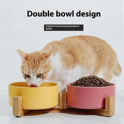 Ceramic Bowl Cat Dog Bowl Cat Food Bowl Cat Bowl Drinking Water Bowl Double Bowl Protection Cervical Spine Bowl Black Pet Bowl