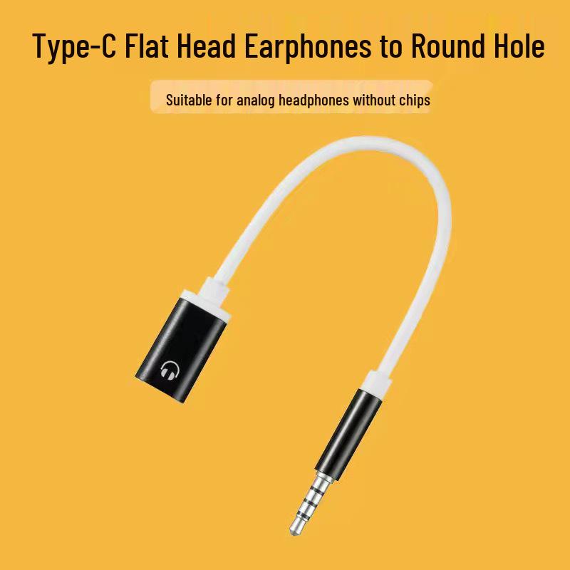 3.5mm Male to USB-C Female Flat Head to Round Head Earphone Adapter Cable