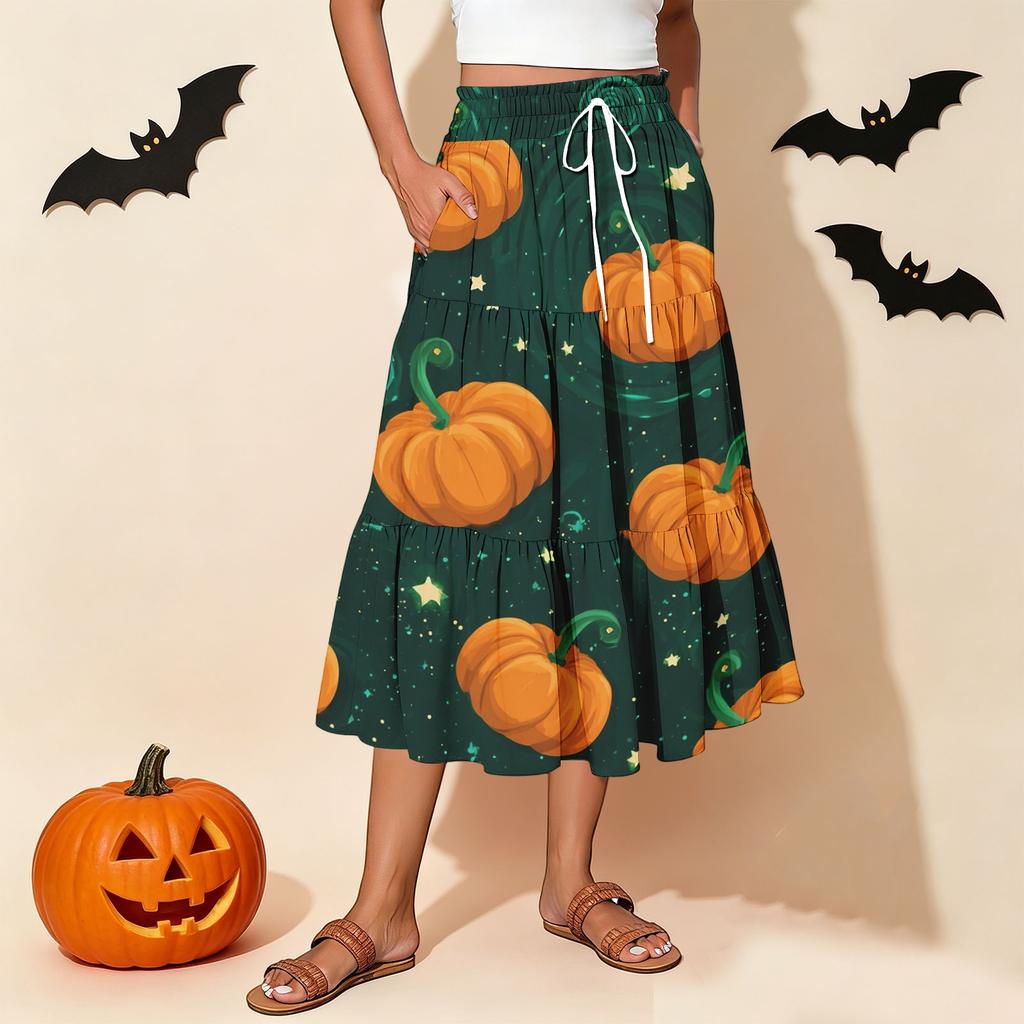 Women's Casual Floral Print Skirt with Elastic Waist and Drawstring for Vacation