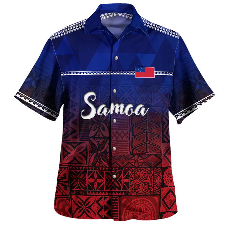 Vintage Fashion 3D Polynesian Samoa Flag Print Shirts For Men Samoa Emblem Graphic Shirts & Blouses Kid Streetwear Short Shirts