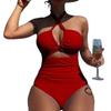 Damen Hohe Taille Einfarbige Rückenfreie Neckholder Einteiler Konservativer Sexy Badeanzug