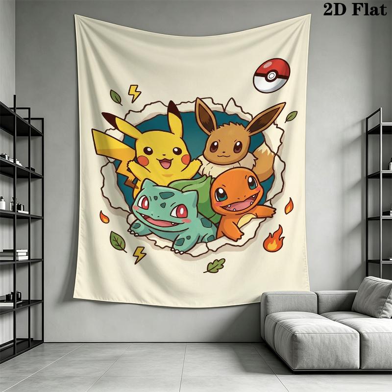 Pokemon Wall Tapestry Aesthetic Wall Hanging Printed Fabric Blanket Decorative Tapestries for Bedroom Living Room Home Decor