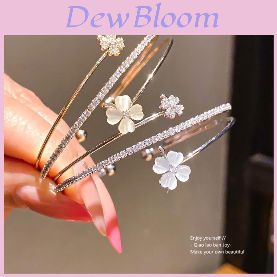 Zircon Cat Eye Flower Threelayer Open Cuff Bracelet For Elegant Women
