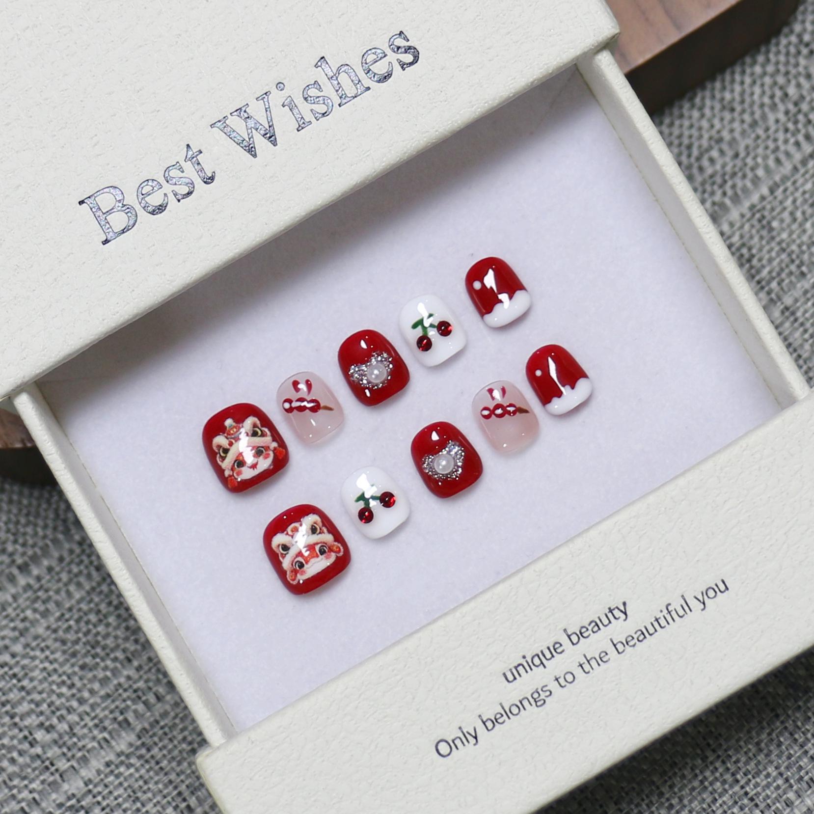 Kids Wearable Nails: New Year Handmade Cute Cartoon Nail Art for Girls Small