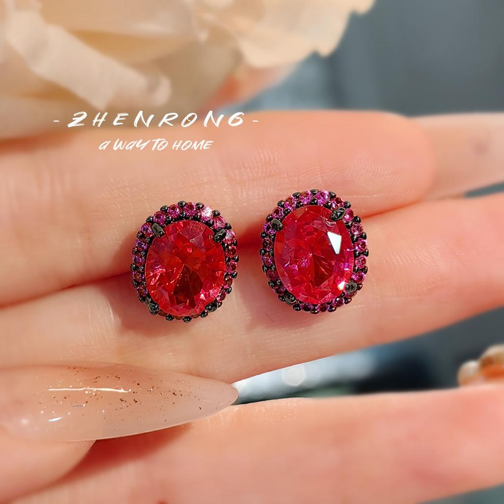 New Diablo Series Pigeon Blood Red Corundum Zircon Sets Personality Black Gold Color Rings Pendant Necklaces Earrings For Women