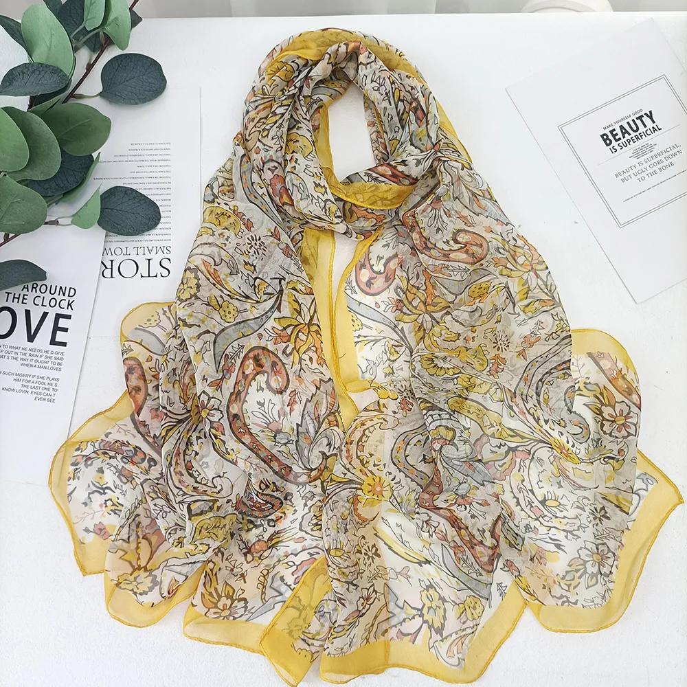 Cashew Flower Women Elegant Chiffon Georgette Bandana Scarf Summer Beach Sunscreen Thin Hijab Shawl