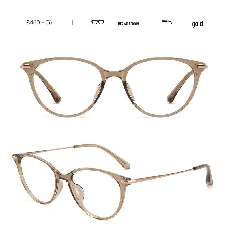 Retro Modern Cat-Eye Glasses 50: Ultra-Light TR Titanium Frame, Versatile & High-End Feel, Bare Face Pure Desire with Flat Lenses 8460