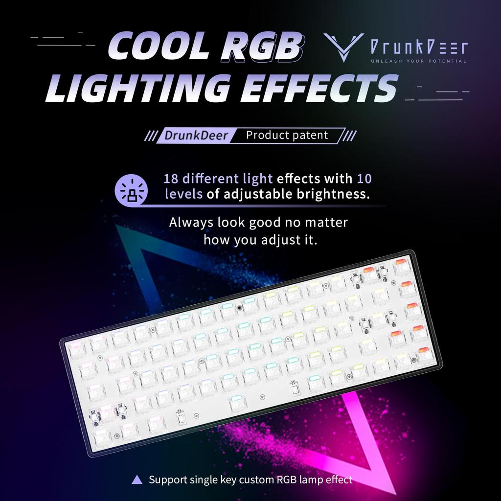 DrunkDeer G65 eSports Gaming Rapid Trigger Keyboard Hall Effect Switches Magnetic Switches Last Win Release Dual Trigger Modes Adjustable Black
