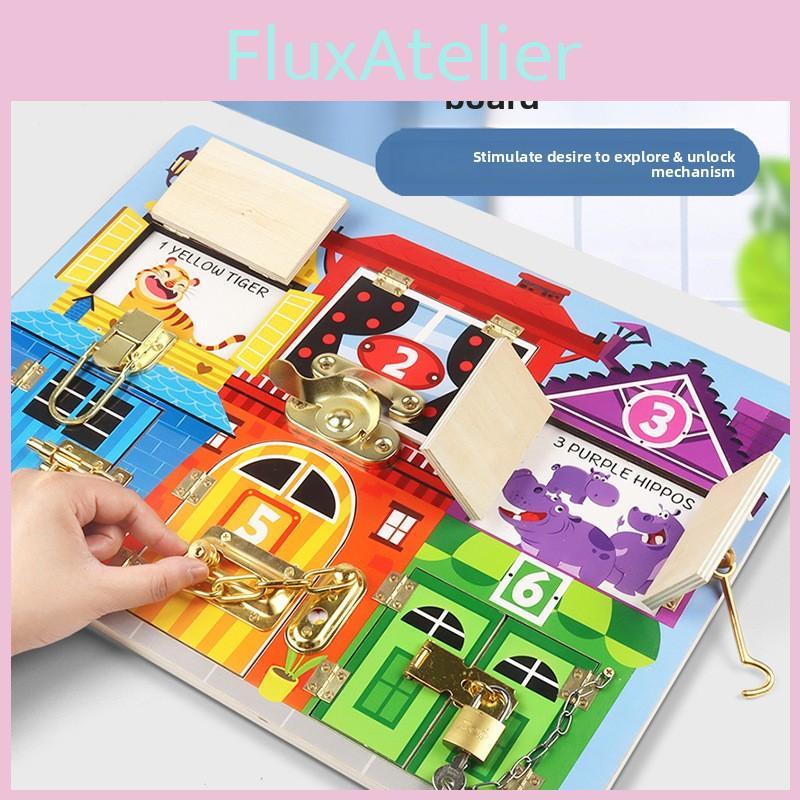 Wooden Busy Board With Unlocking Locks For Toddler Development And Early Learning