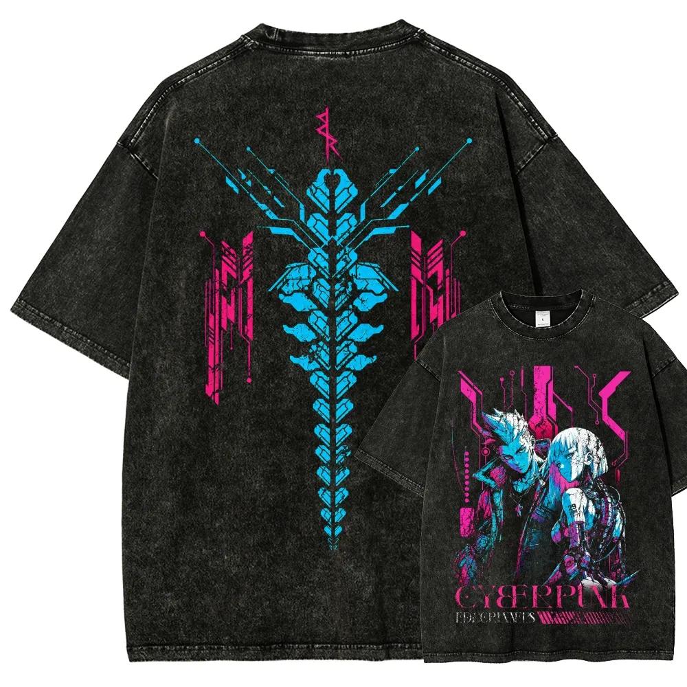 Cyberpunk Cotton T-shirt Men Women Washed Hip Hop Heavyweigh Streetwear Oversized Hip Hop Y2k Harajuku Short Sleeve Female Male Clothing
