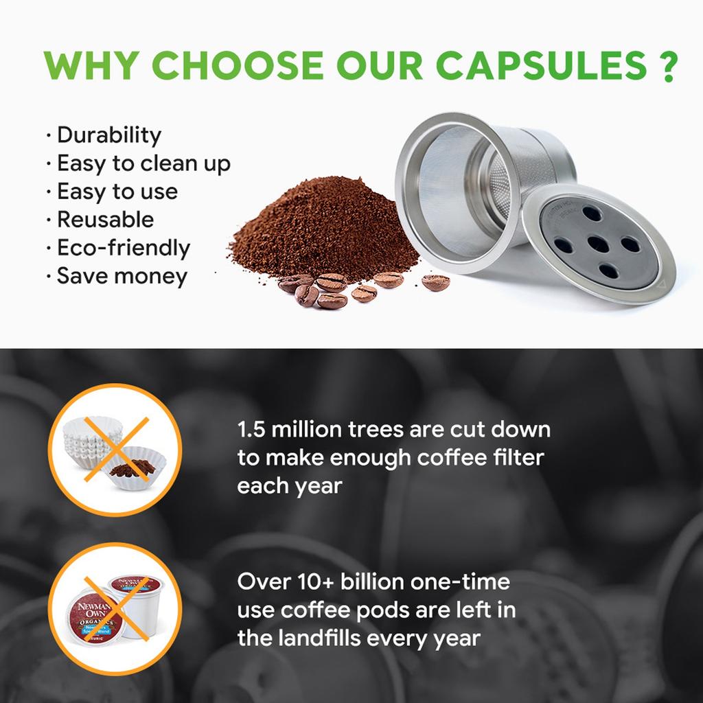 5 Hole Reusable Coffee Pod Filter Stainless Steel Refillable Coffee Powder Filter with Brush Spoon Reusable Coffee Pod Filter