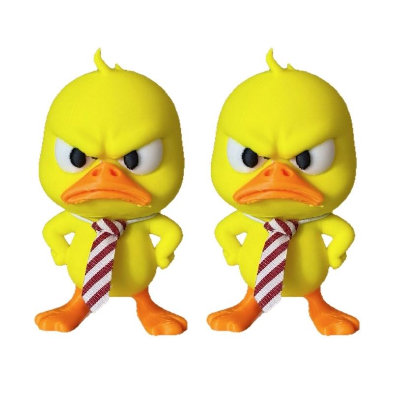 Christmas Duck Figurines Funny Angry Yellow Duck Desk Decors with Yellow Coloring, Contrasting Beaks and Feet, Frowning Features and Striped Neckwear