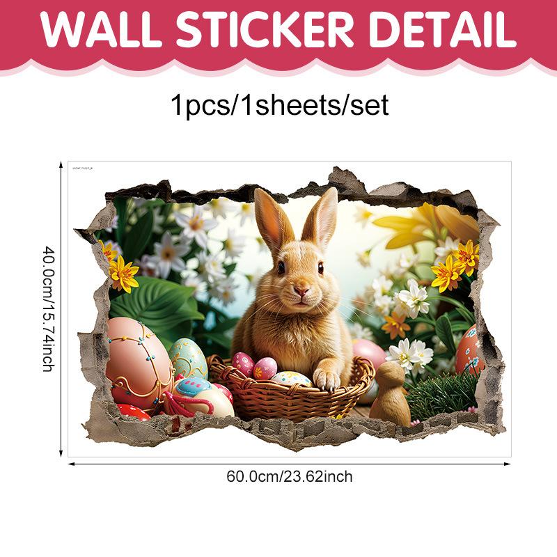 Creative Easter Wall Stickers 3D Breakthrough Stickers Easter Bunny Wall Decals For Home Roomm Room Party