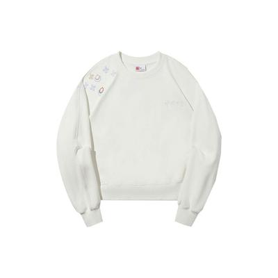 Li Ning Embroidered Print Round Neck Pullover Sweatshirt Women Sweatshirt Off-White AWDT686-4