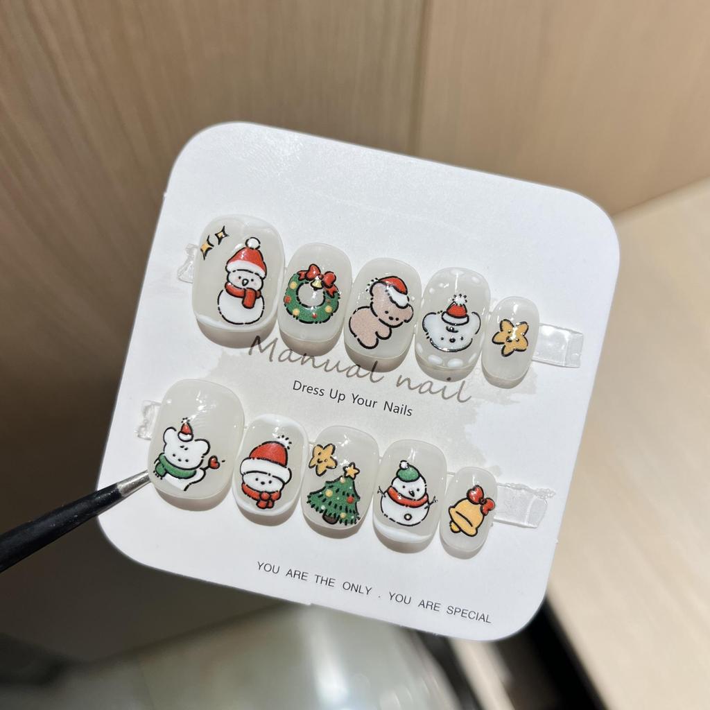 Christmas Collection: Cute Cartoon Girl Wearable Nail Stickers, Handmade & Removable