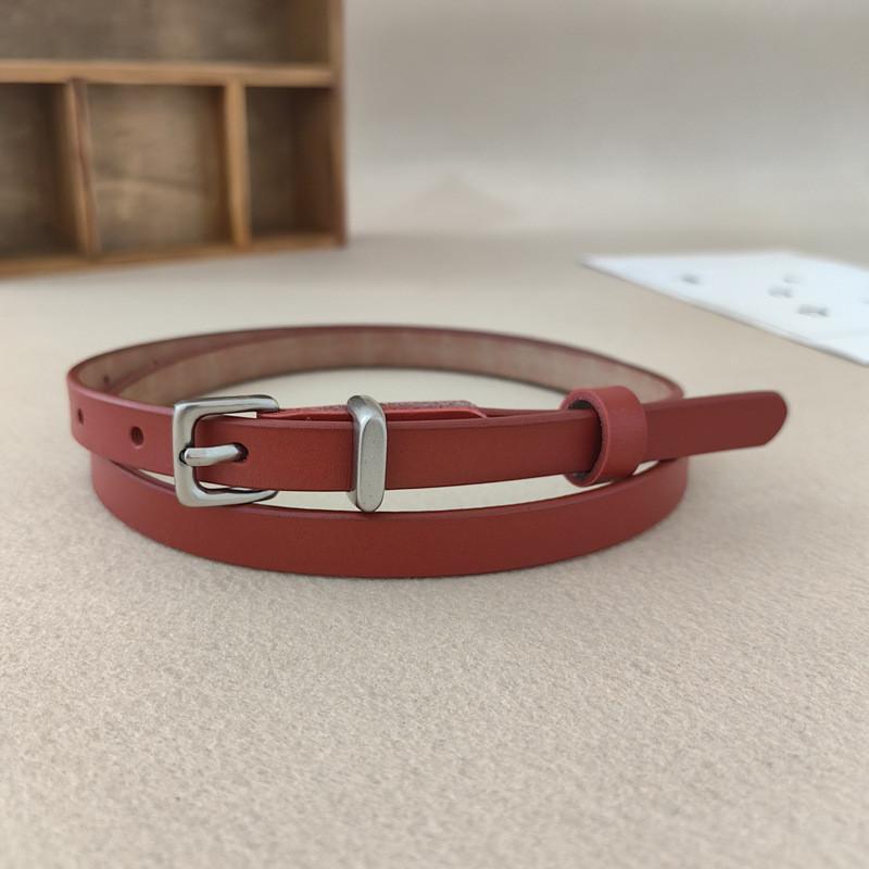 Genuine Leather Slim Belt Women With Alloy Pin Closure For Fashionable Daily Use