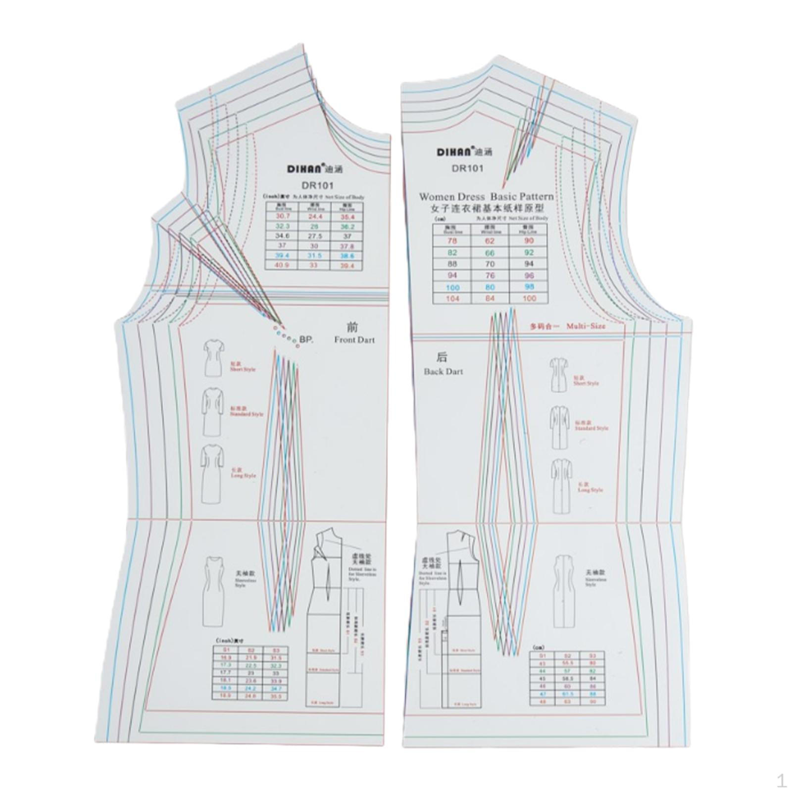 

2 шт. Модный шаблон для рисования Линейка Изготовление платьев Прозрачный Швейный