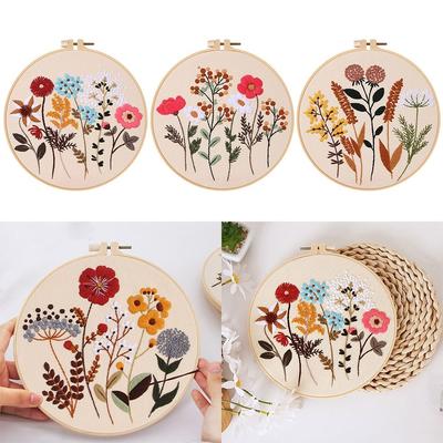 Threads Embroidery Hoops Flower Embroidery Kit Home Decoration Needlepoint Kit Cross Stitch
