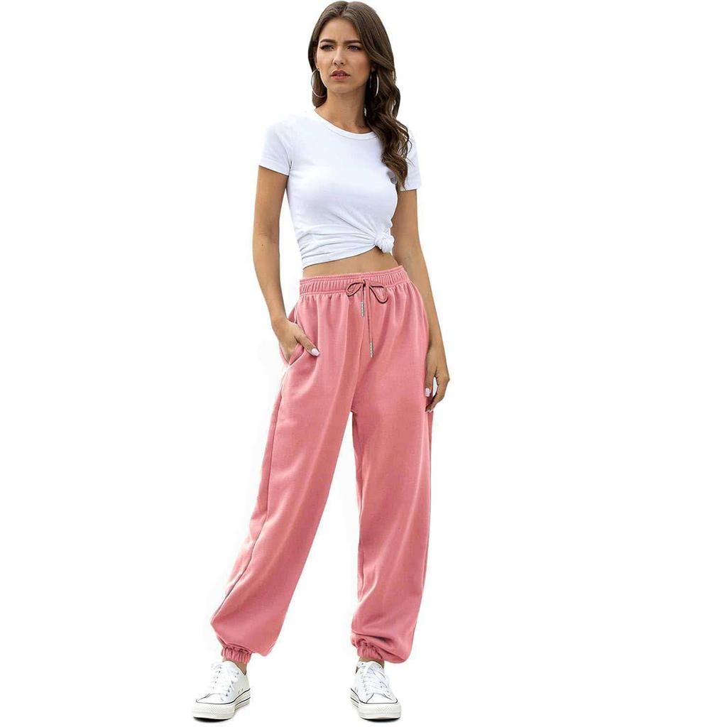Damen Color Kordelzug Locker Sitzende Jogging-Sweatpants mit Elastischen Bündchen