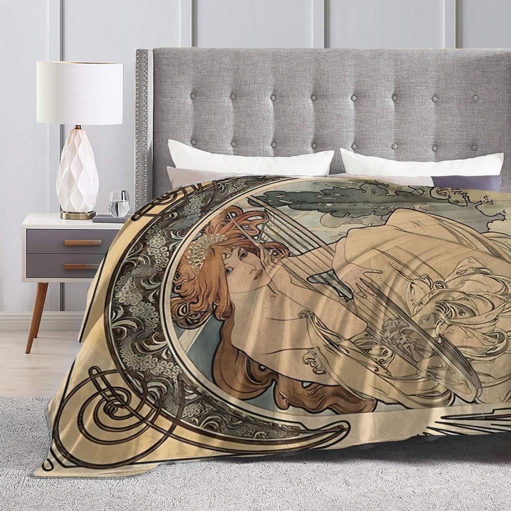 Language of Flowers Alphonse Mucha   Plush Blanket Students  Flannel Throw Blanket For Outdoor Soft Custom DIY Quality Bedspread
