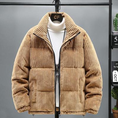 Herren Winter Corduroy Stehkragen Baumwollwattierte Jacke - Jung, Lockerer Schnitt, Verdickt für Wärme
