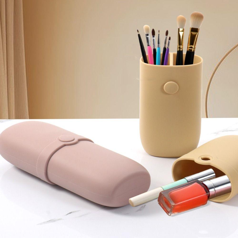 Silicone Makeup Brush Holder Anti-Fall Portable Makeup Brush Case Multifunctional Dust-proof Pen Holder Travel Essentials