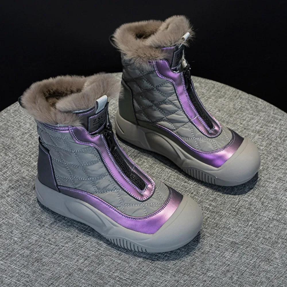 Fashion Platform Shoes Winter Warmth 2025 New Thick Soled Plush Cotton Shoes Womens Shoes Genuine Leather Snow Boots Sneakers Women