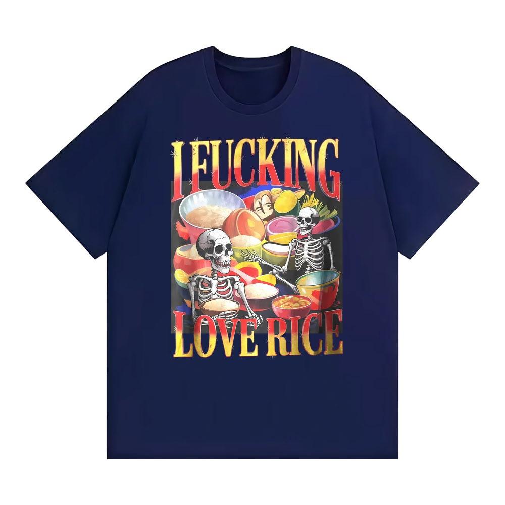 Funny Skeleton Rice Lover Edgy Foodie Meme Graphic Tee Shirt Unisex Unisex Retro High Quality Summer Tshirts Cotton Classic T Shirt