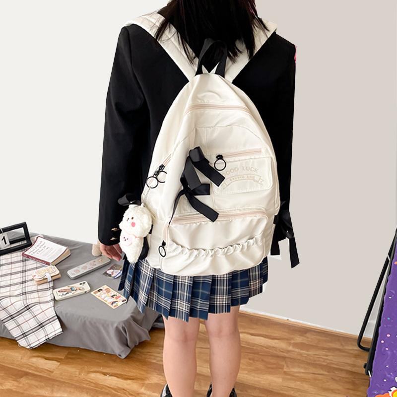 College Stijl Schattige Contrasterende Kleur Strik Geplooide Persoonlijkheid Studenten Rugzak Rugzak Voor Vrouwen Dames Handtas(Geen hanger)
