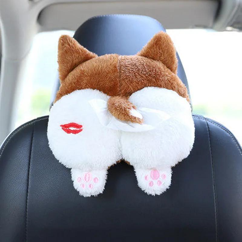 Cartoon Animal Car Tissue Box Creative Short Plush Armrest Tissue Box Car Seat Back Hanging Tissue Holder Cute Car Accessories