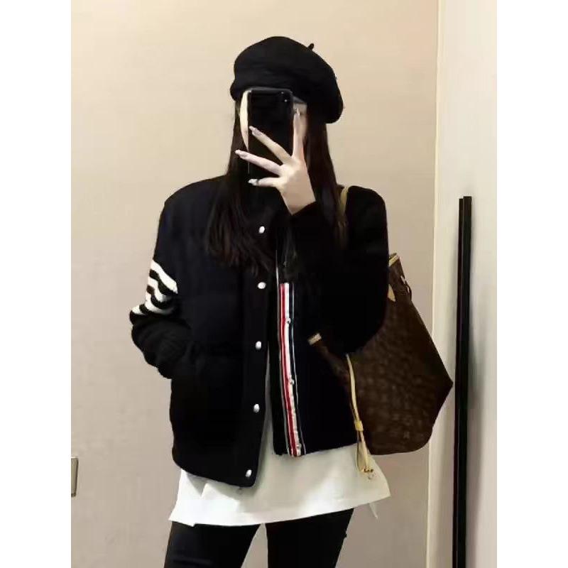 Large size casual warm knitted cotton jacket women's autumn fashion high-end cotton-padded coat fat M meat-covering and thin top