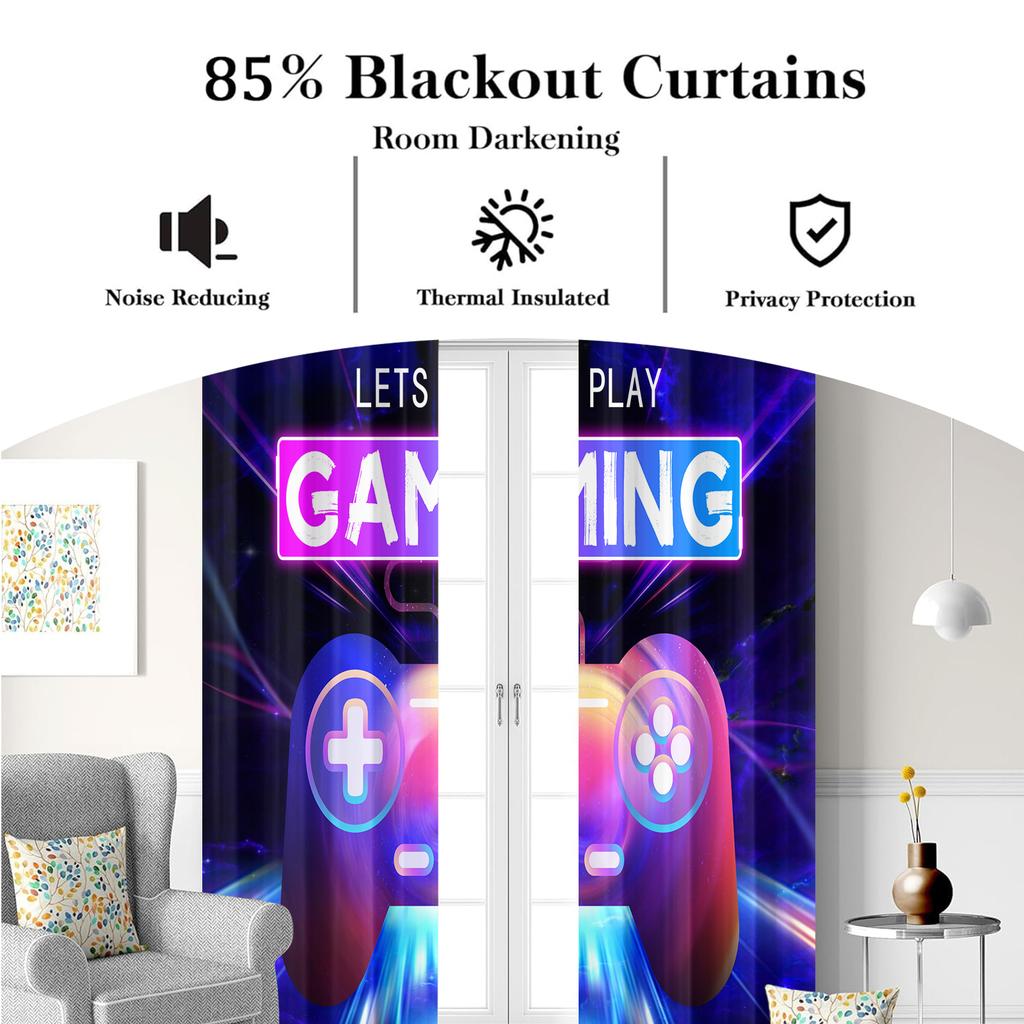 Set Of 2 Gamer Room Decor Gamepad Printed Curtain Bedroom Kitchen Dining Living Study Office Bathroom For Made Polyester