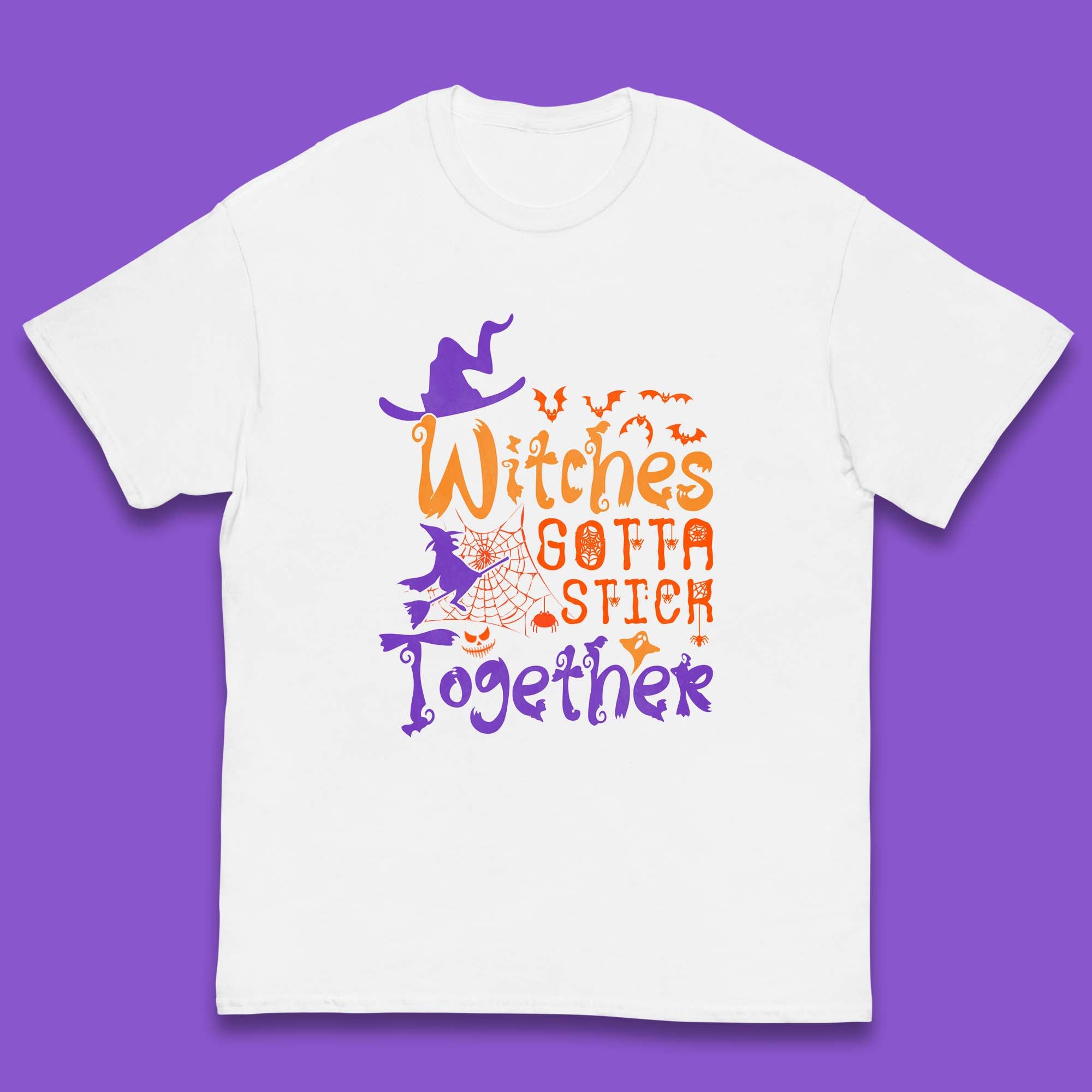 Witches Gotta Stick Together Funny Halloween Witchy Kids T Shirt 140