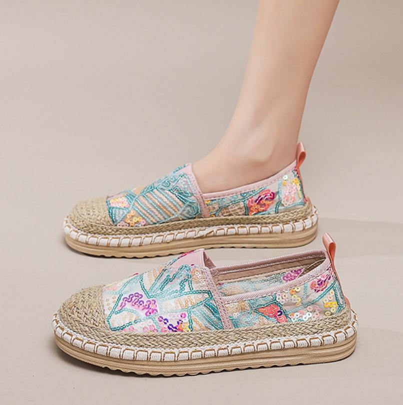 

Fashion 2025 Hot Sale Breathable Mesh Lace Ballet Flats Shoes Womens Espadrilles Casual Floral Women s Loafers Zapatillas Fisherman 35 синий